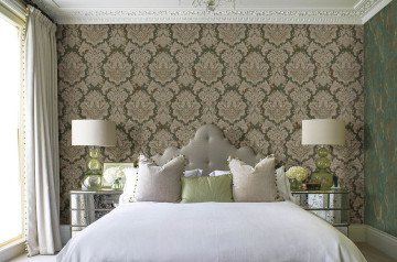 Seven 7807-4-Koyu yeşil-bej yüzey-damask desenli-dokulu