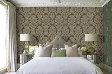 Seven 7807-4-Koyu yeşil-bej yüzey-damask desenli-dokulu