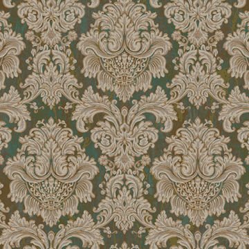 Seven 7807-4-Koyu yeşil-bej yüzey-damask desenli-dokulu