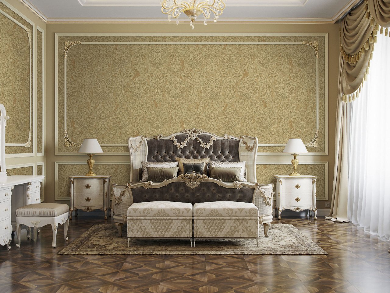 Seven damask 7807-3-Dokulu-Altın açık kahverengi-fon