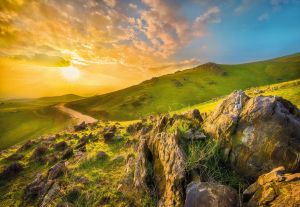 Doğa posteri Alman ürünü Komar-8-525 Mountain Mornin-yeşil-(8 parçalı(Ebat:368 x 254 cm-Kaplama alanı 93,47 m'2