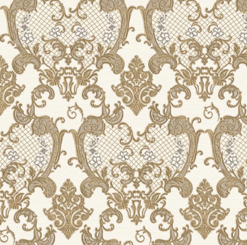 Dante 1411-5- Damask-koyu krem beyaz-desenli-simli-( 10,6 m2)-( Kargo ücretini Alıcı öder