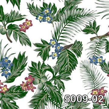 Retro 5009-02-yeşil dallı-yapraklı-beyaz-ithal malzeme.üretim yerli-Desenli-modelli-fon-(16,2 m2)