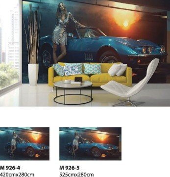 cars mural wallpaper m 926-poster-mavi-araba-klasik-özel-non woven-fon-(Moneta Vol.2 (W 420 )x( H 280 )-11.76 M2-kaplar