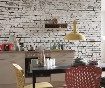 ithal-Alman posteri Komar 8-881 White Brick-taş desenli-3 boyutlu-beyaz-eski-eskitme-doğal-(Ölçüleri Eni-368 x Yükseklik 254 cm=8 parçalı