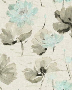 Amerikan new silk luxury duvar kağıdı xy3051-tekstil-turkuaz-bej-doğal-çiçekli-fon-(Rulo Ebat: 10,05 x 0,53 m)