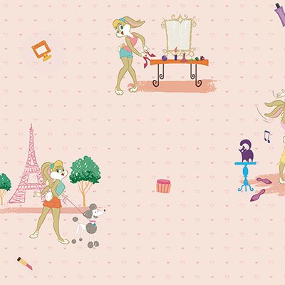 Yeni-kaliteli-ada-kids 8932-2-collection pattern-desenli-kız odası-sarı-bej-uçuk-pembe-çizgi karakter-oyun odası-fon