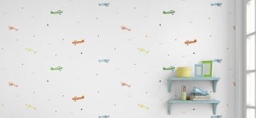 Yeni-ada kids 8907-1 wallpaper collection pattern-renkli-çoklu-uçak-beyaz-kız-oğlan-odası-fon