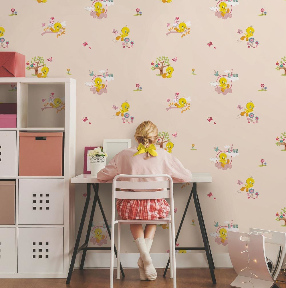 ada kids 8931-2-collection  pattern-açık pembe-sarı-kız-bebek-çocuk-odası-modelli-fon