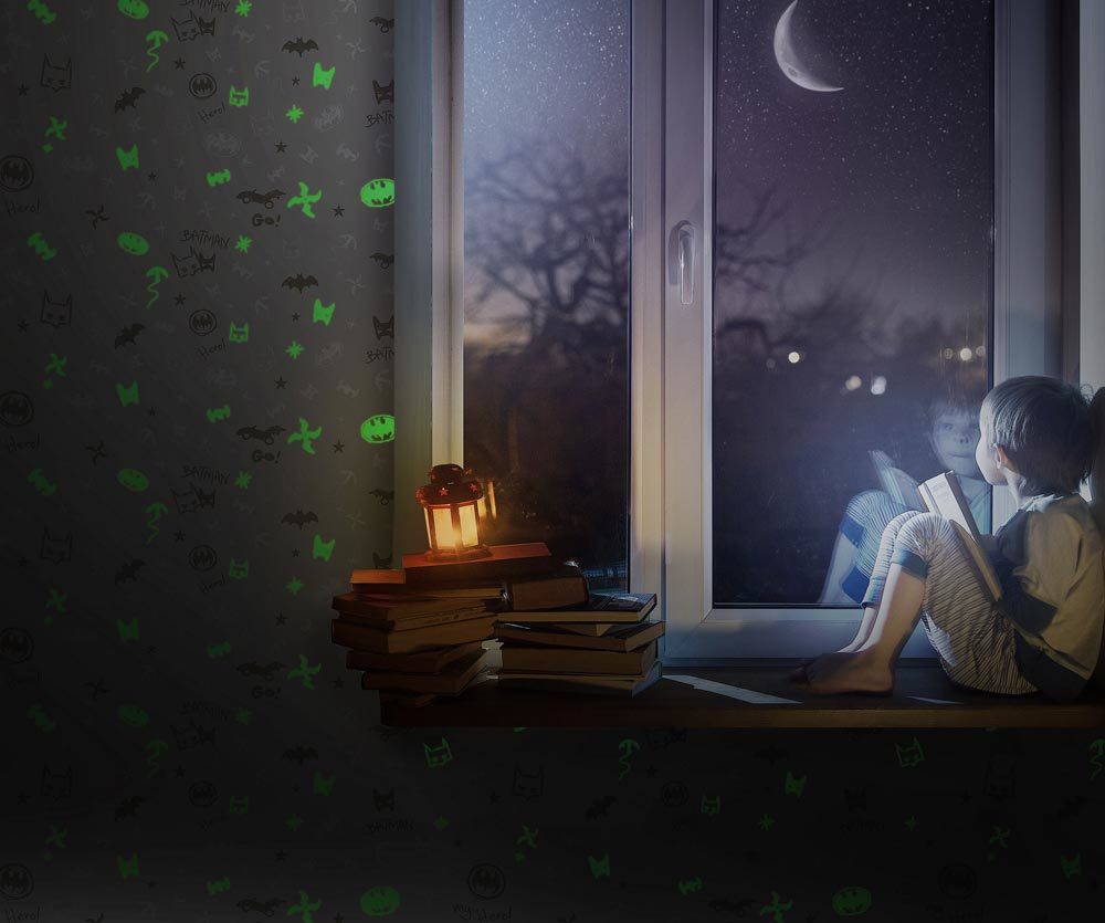 Ada kids-wallpaper collection- pattern 8920-1-batman-gece yanan-fosforlu-çocuk-odası-gri