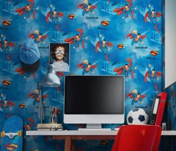 Ada kids 8914-1-2-wallpaper collection pattern-Superman-çocuk-genç-odası-çok renkli-koyu-mavi-fon