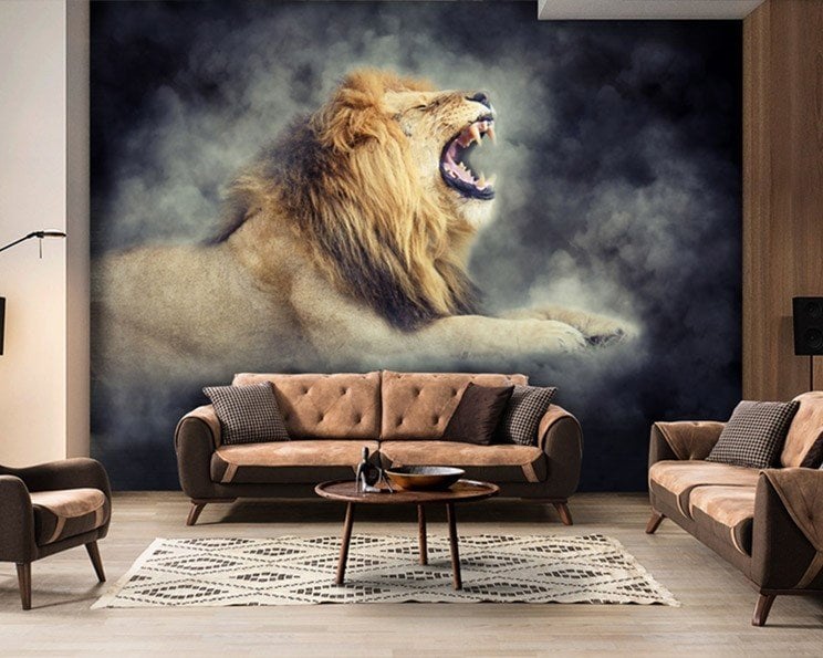 Aslan duvar kağıdı posteri 3d-kahverengi-aslan-doğa-hayvan-kişiye özel baskı