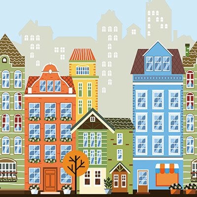 Ada kids 8903-1-wallpaper collection-pattern-mavi-çok renkli-bina-şehir-rengarenk-çocuk-kız-erkek-