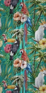 frezya fr18-0002-çok renkli-çok kuşlu-ağaç dallı-yeşil dallı-fon