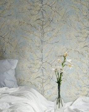 En şık modeller İthal Bn Hollanda-Van Gogh duvar kağıdı 1716-mavi-uçuk sarı-ağaç-dallı-modelli-dokulu-dallı-fon-toptancısından