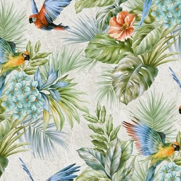 Tropicano 9905-3-papağan kuşlu-modelli-yeşil-çok renkli-fon