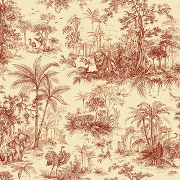 Tropicano 9909-4-Amazon modelli-Aslan Hayvan figürlü kırmızı-orman dallı-fon