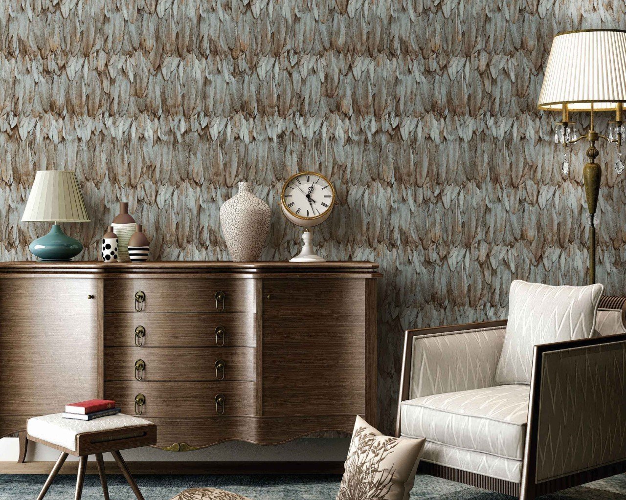 Tropicano 9913-5-kahverengi-kuş kanat modelli-fon