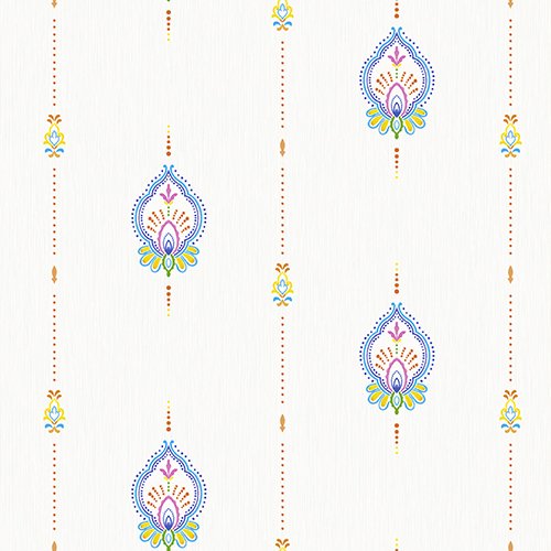 Tropicano 9902-3-mavi-sarı yeşil-beyaz-renkli-damask modelli-