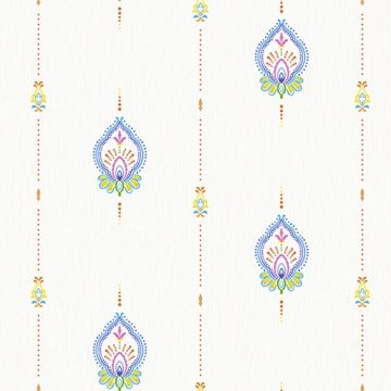 Tropicano 9902-3-mavi-sarı yeşil-beyaz-renkli-damask modelli-