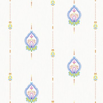 Tropicano 9902-3-mavi-sarı yeşil-beyaz-renkli-damask modelli-