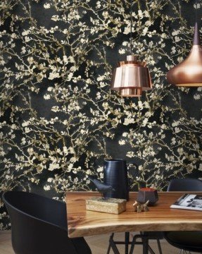 Van Gogh 17145-İthal duvar kağıdı-BN Hollanda-siyah zemin dallı-Fon-(Rulo Ebatı: 10,05 x 0,53 m