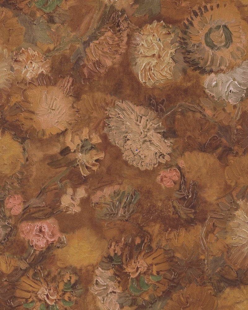 Van Gogh duvar kağıdı 220003-Eskitme-Koyu kahverengi-sarı-bej-yeşil-doğal