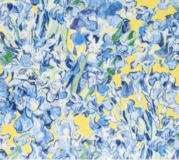 Van Gogh duvar kağıdı 17150-sarı zemin-mavi-gül-dallı-desenli-dalgalı-doğal