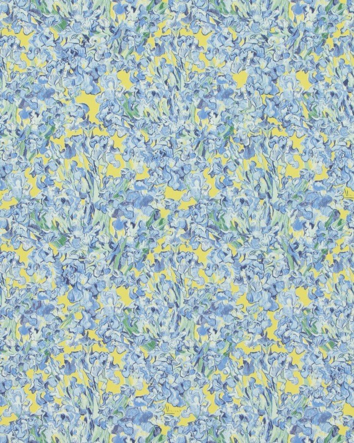 Van Gogh duvar kağıdı 17150-sarı zemin-mavi-gül-dallı-desenli-dalgalı-doğal