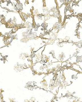 İthal Hollanda BN-Van Gogh 17148-bej kahve dallı-ağaç desenli-modelli-Fon-ev-iş yeri-ofis