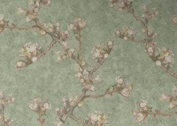 Van Gogh 220013-Yeşil dallı-dokulu-işlemeli-eskitme-doğal-Yüksek kalite-desenli-fon-