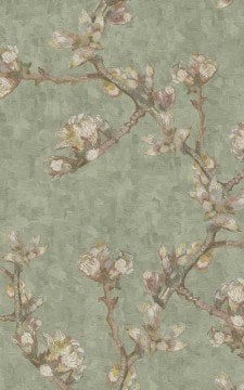 Van Gogh 220013-Yeşil dallı-dokulu-işlemeli-eskitme-doğal-Yüksek kalite-desenli-fon-