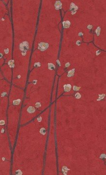 İthal-Hollanda BN-Van Gogh duvar kağıdı 220020-kırmızı-kahve ağaç dalı-beyaz çiçekli-desenli-Yüksek kalite-dokulu-doğal-ev-iş yeri-ofis