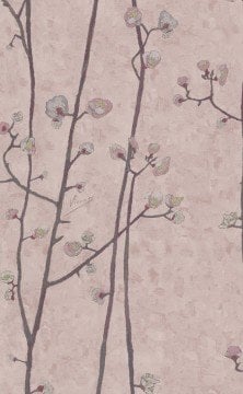 İthal Hollanda BN Van Gogh duvar kağıdı-220021-uçuk pembe-kahve ağaç dallı-yeşil çiçekli-doğal-dokulu-Rulo Ebatı: 10,05 x 0,53 m