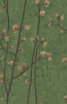 İthal Hollanda BN Van Gogh duvar kağıdı 220024-yeşil renkli-kahve dallı-desenli-Non woven tabanlı,Rulo Ebatı: 10,05 x 0,53 m