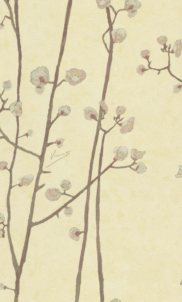 İthal Hollanda BN Van Gogh duvar kağıdı 220025-sarı renkli-kahve ağaç dallı-desenli-Non woven tabanlı,Rulo Ebatı: 10,05 x 0,53 m