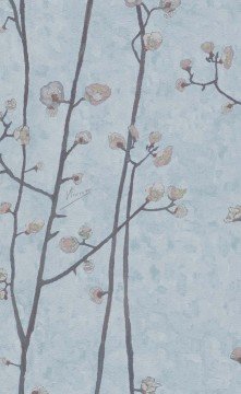 İthal Hollanda BN Van Gogh duvar kağıdı 220027-mavi dallı,mavi renk-desenli-doğal-fon-dokulu-Non woven tabanlı,Rulo Ebatı: 10,05 x 0,53 m